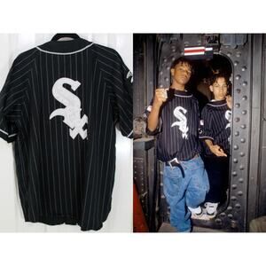 Chicago White Sox 90s STARTER Kris Kross jersey L black PINSTRIPE MLB vintage